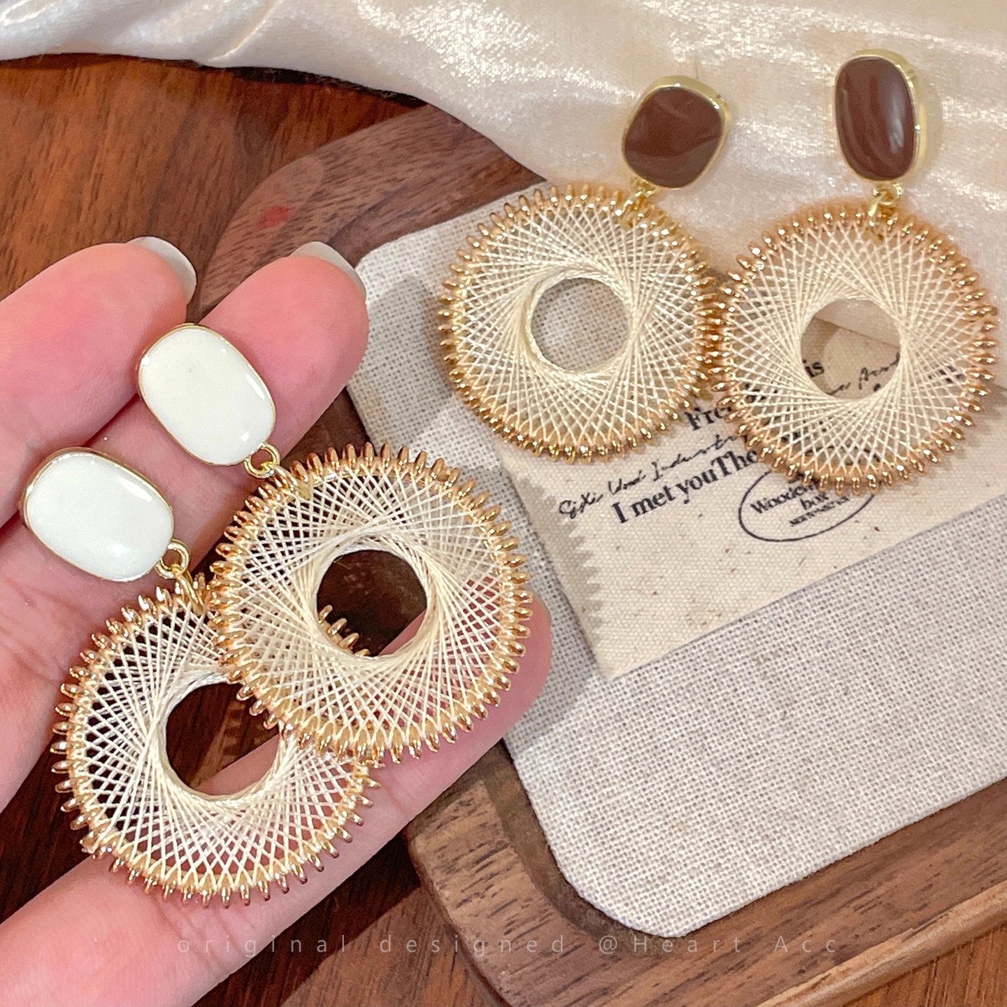 White oversized braided statement drop earrings - view 2