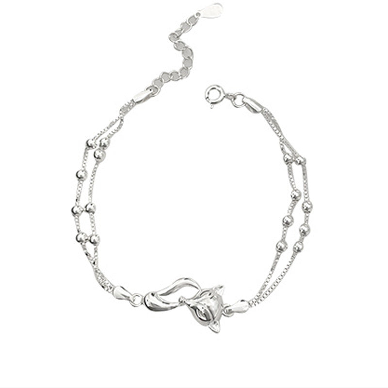 Silver-tone double-layer fox charm bracelet