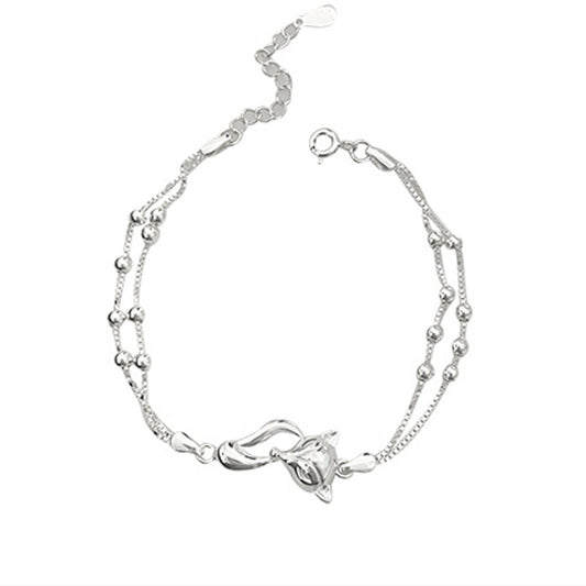 Silver-tone double-layer fox charm bracelet