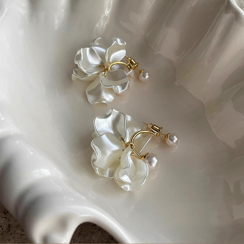 Ivory floral faux pearl convertible drop earrings