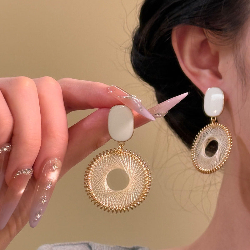 White oversized braided statement drop earrings
