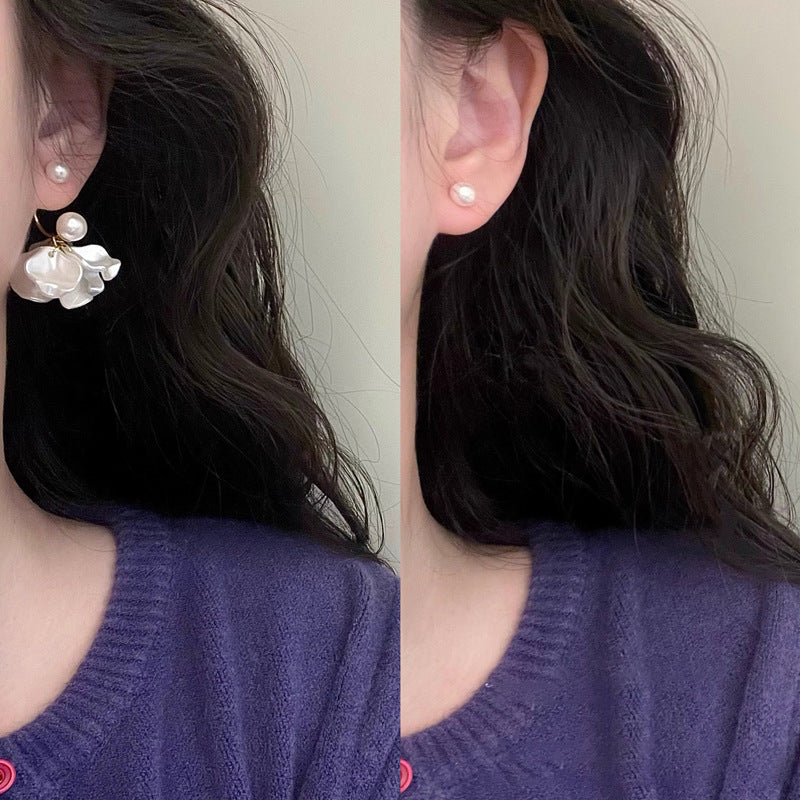 Ivory floral faux pearl convertible drop earrings - view 2