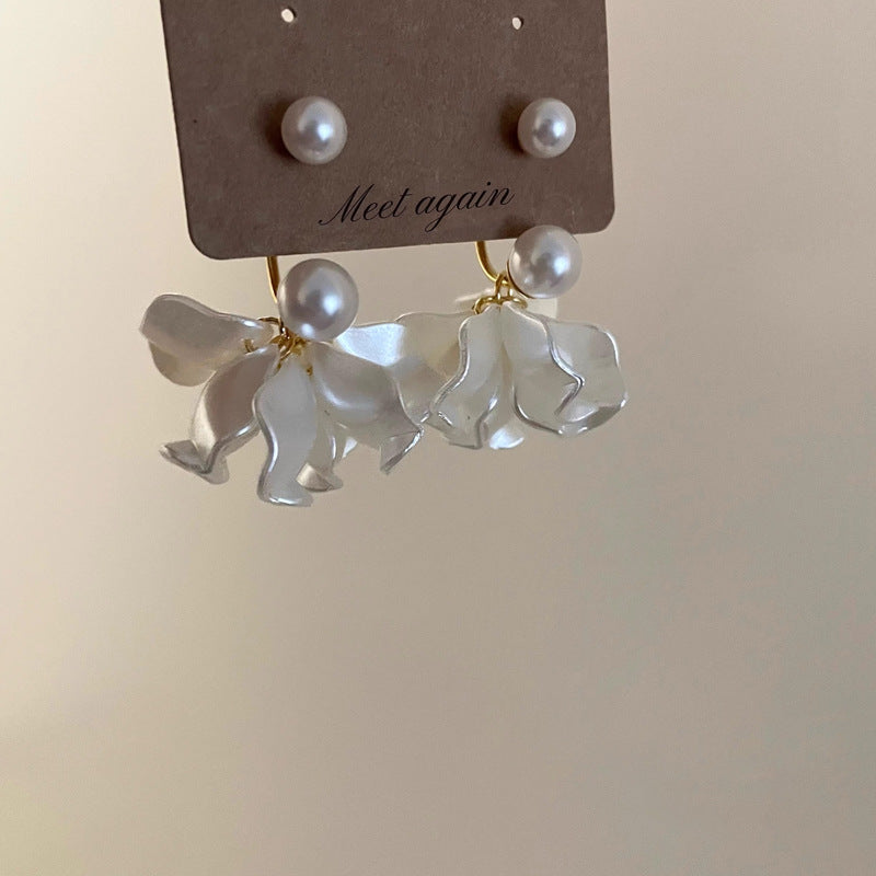 Ivory floral faux pearl convertible drop earrings - view 3