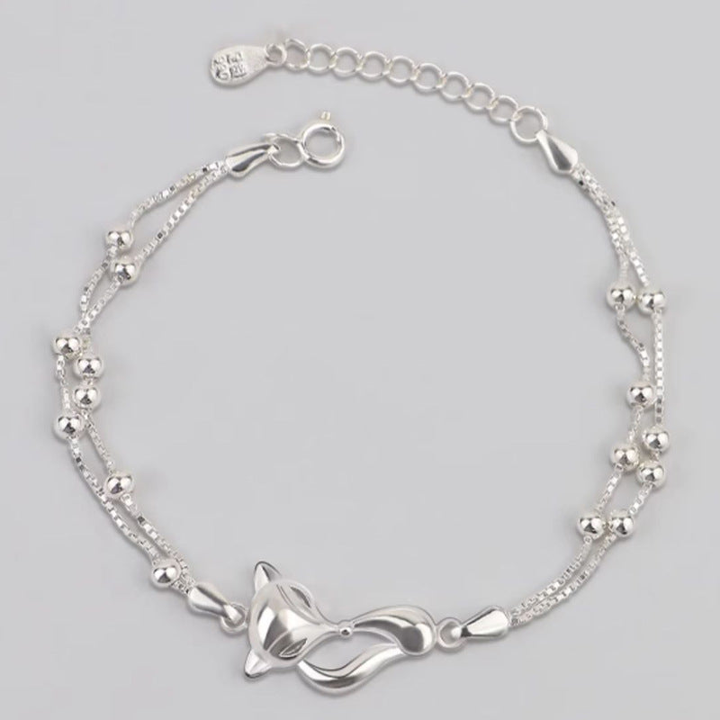Silver-tone double-layer fox charm bracelet