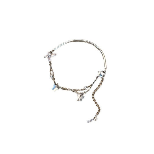Silver-tone butterfly cubic zirconia tassel bracelet