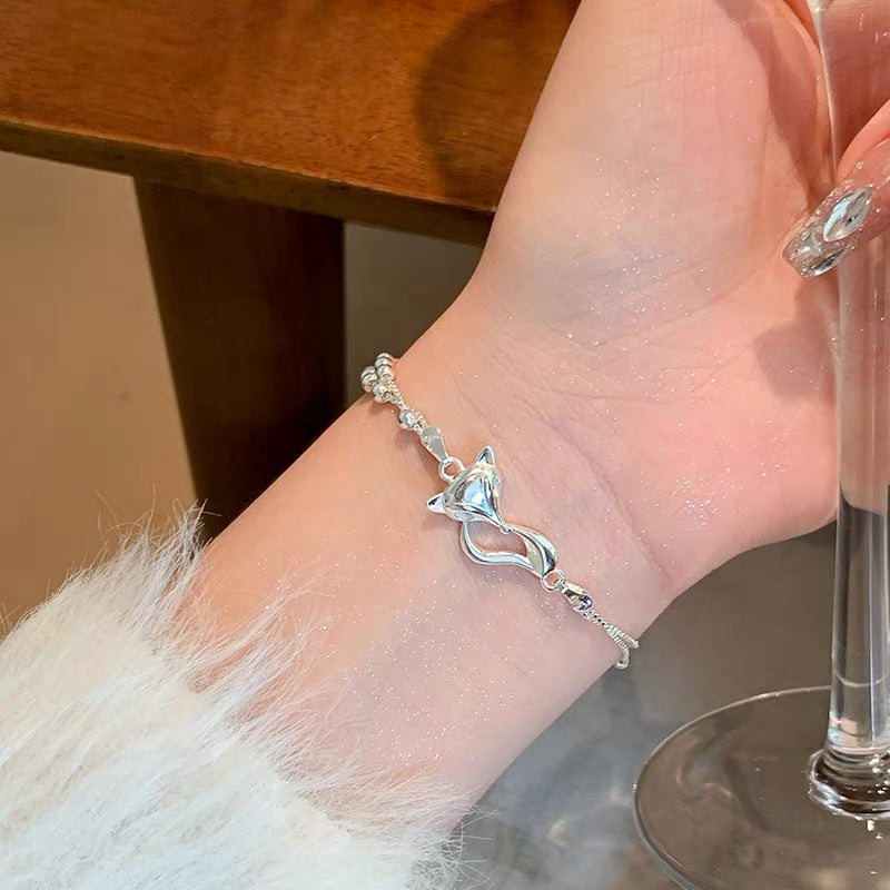 Silver-tone double-layer fox charm bracelet