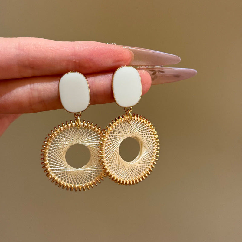 White oversized braided statement drop earrings - view 3