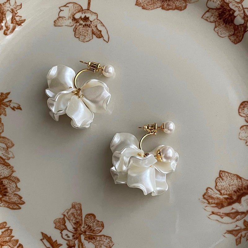 Ivory floral faux pearl convertible drop earrings - view 4