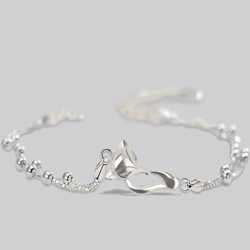 Silver-tone double-layer fox charm bracelet